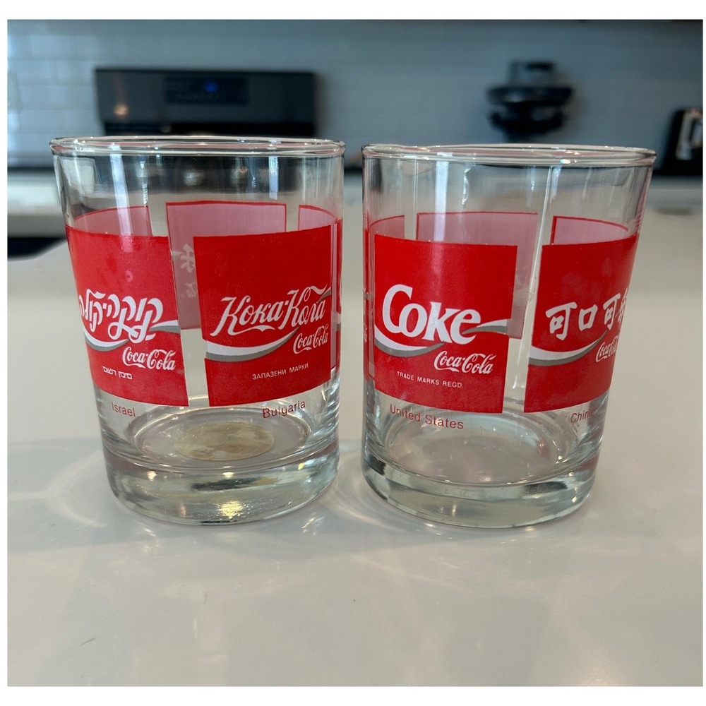 Coca-Cola Glasses International Logos USA Made Israel Bulgaria China
